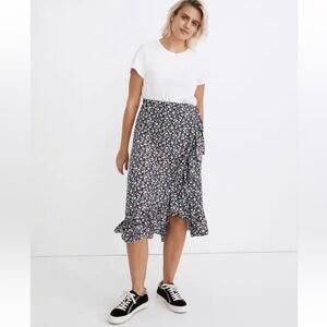 Madewell Ruffle Edge Wrap Midi Skirt‎ in Harvest Vine Deep Navy Size 6